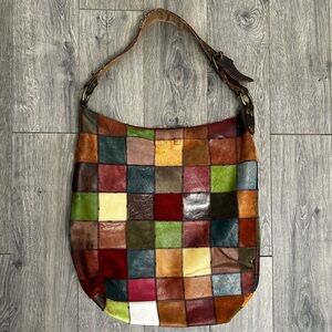 Sold! LUCKY BRAND Bag Vintage Inspired Multi-Color Patchwork Suede &Leather